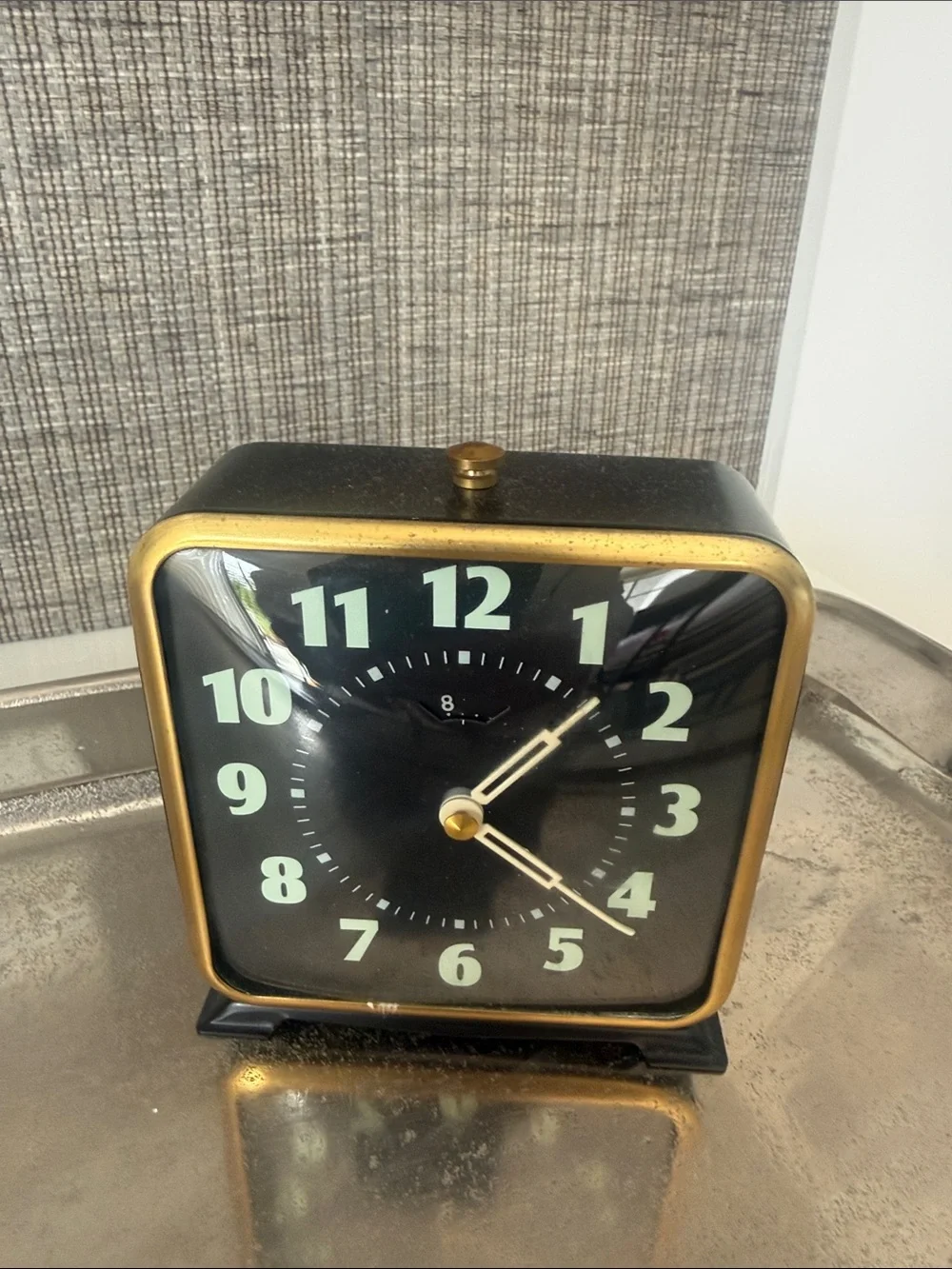 Vintage-Inspired Black and Gold Square Alarm Clock